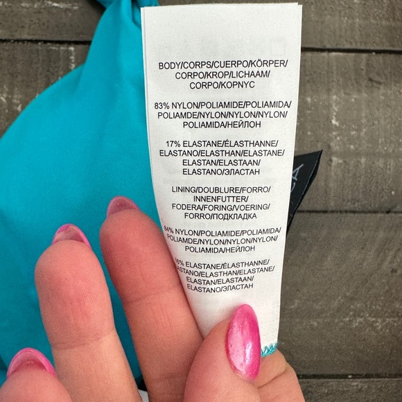 LA BLANCA Island Goddess Over Shoulder Halter Triangle Top Turquoise 14 NEW - Picture 7 of 7